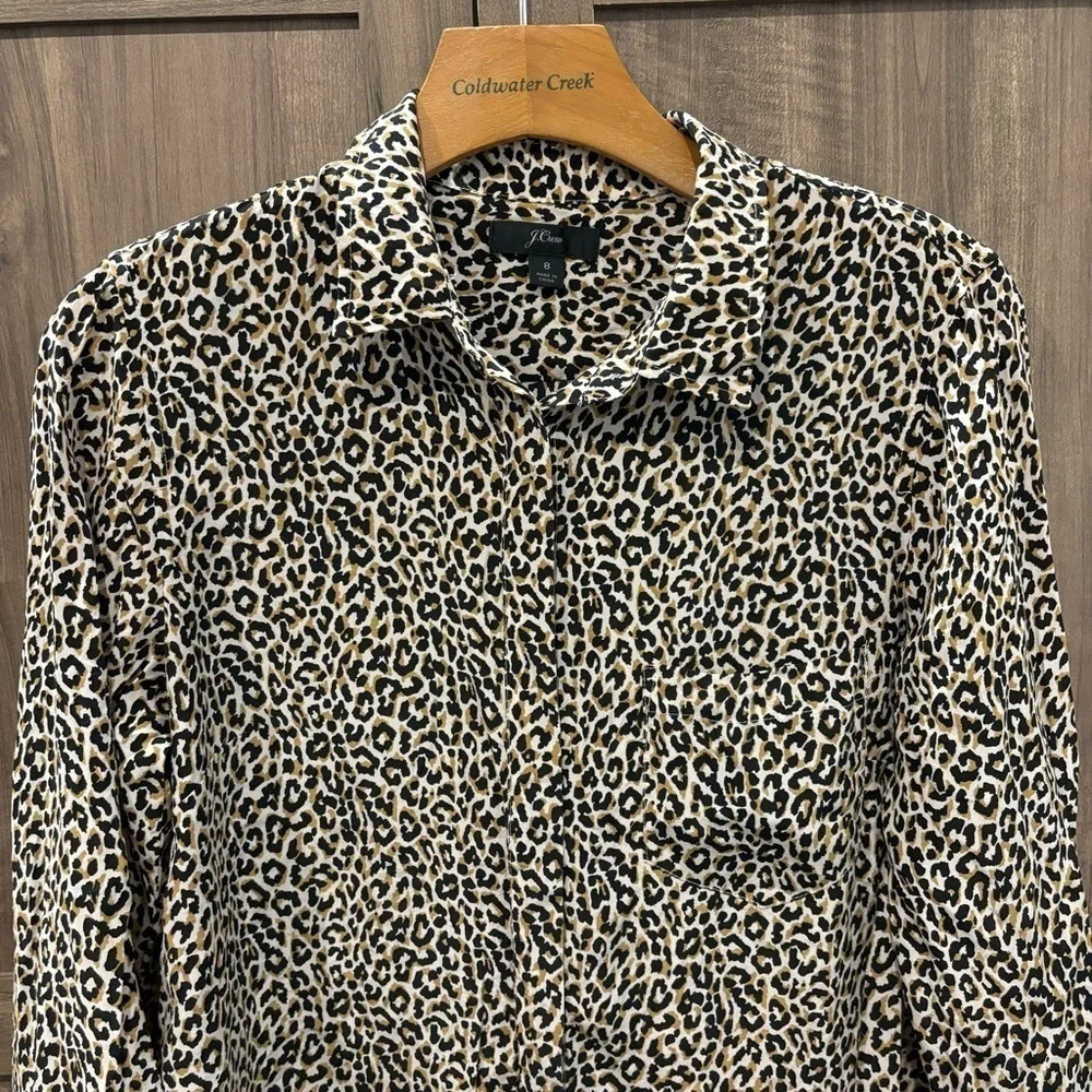 J Crew Size 8 Silk Button Shirt Cheetah Print Top